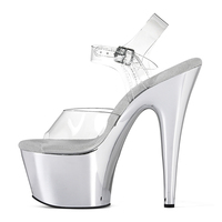 Sandales à plateforme sexy en PVC transparent électroplaqué avec bride de cheville, talon aiguille de 17 cm, bout ouvert, chaussures de danse pour femmes, argentées, pour clubbing