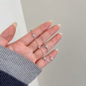 Dylam Lustrous Fine Fashion 925 Sterling Silver D Color VVS1 Moissanite Stones Four Leaf Clover Lucky Flower Pendant <b>Bracelets</b> - Product Image 3