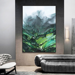 Pintura al óleo pintada a mano, paisaje verde, arte de montaña, marco de metal, arte decorativo de pared para sala de estar, fondo de sofá - Product Image 2