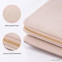Pochette à bijoux de luxe en microfibre avec logo personnalisé et fenêtre transparente, petite trousse de rangement portable à fermeture éclair pour bagues, boucles d'oreilles, colliers