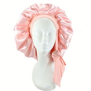 Bonnet de nuit en satin double couche personnalisé vierge avec bande à nouer pour femmes aux cheveux bouclés naturels – Vente en gros - Product Image 3