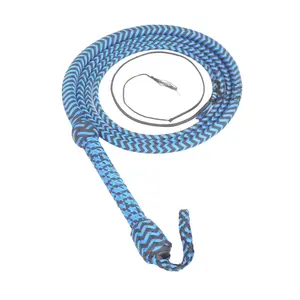 Paracord Nylon Bull Whip 06 to 16 Foot 16 Plait Blue & Black Bullwhip Star Handle Hand Crafted Heavy Duty Paracord