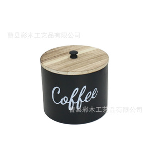 กล่องเก็บกาแฟไม้พร้อมฝาปิด เส้นผ่านศูนย์กลาง 18 ซม. ลายตัวอักษรสีดำ ออแกไนเซอร์ตั้งโต๊ะสำหรับใส่กาแฟและชา - Product Image 4