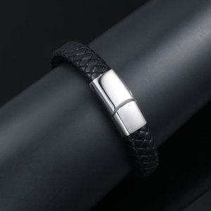 Stainless Steel Woven <b>Bracelet</b> Star Pattern <b>Leather</b> Bangle Men's Jewelry Gift CE534 - Product Image 4