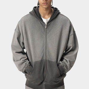 Vente en gros de sweat-shirts à capuche surdimensionnés de qualité supérieure avec broderie personnalisée, lavage à l'acide, dégradé rétro, fermeture éclair - Product Image 1