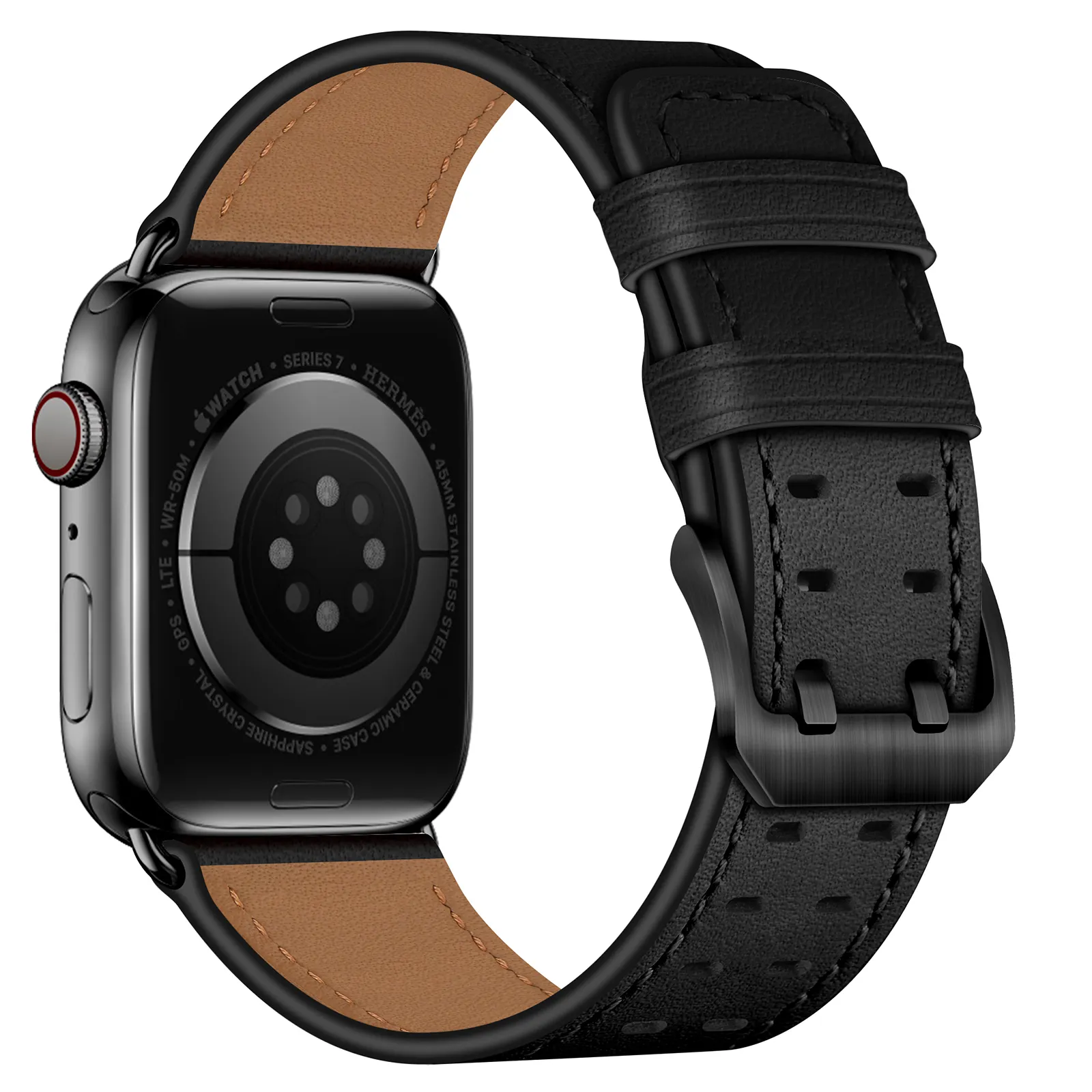 Drops hipping Echt leder Schwarz Uhren armbänder Zum Verkauf Doppels chnalle Echt leder Uhren armbänder 42mm/44mm/45mm/49mm Für Iwatch