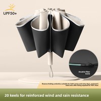 Parapluie réversible automatique à 20 baleines, pliable en trois sections, double usage (soleil et pluie), anti-UV, coupe-vent, unisexe, protection solaire