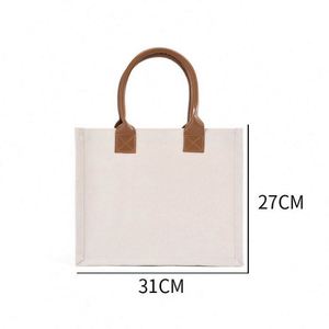 Bolsa de Lona Cuadrada de Alta Calidad para Mujer, con Logotipo Personalizado, Bolsa de Compras de Lona de Algodón Laminada con Asa de PU - Product Image 4