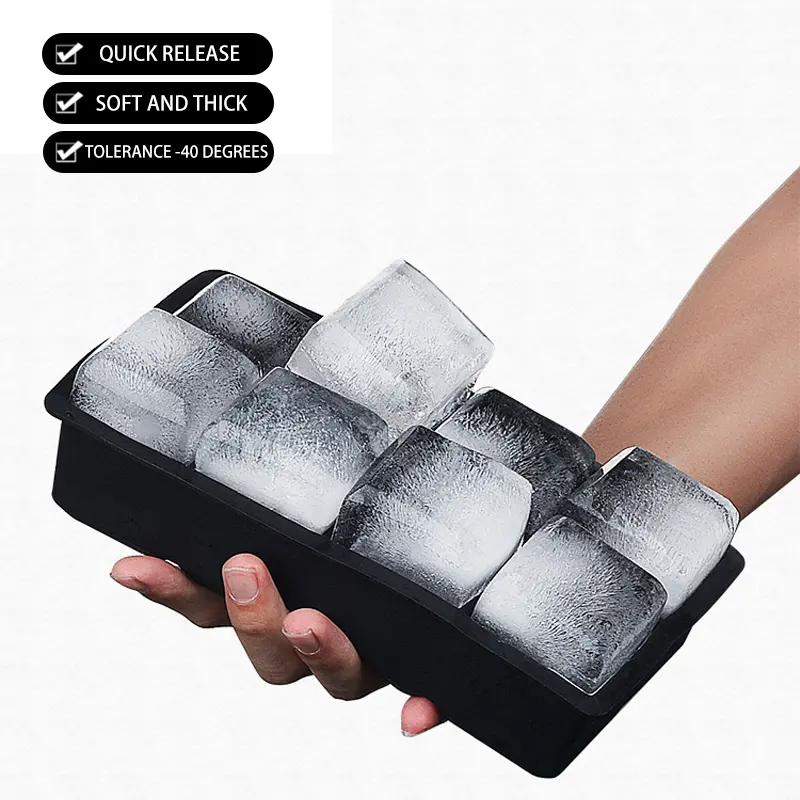 Gran bandeja de silicona para cubitos de hielo, fabricante de moldes de hielo cuadrados ecológicos, moldes de hielo sostenibles