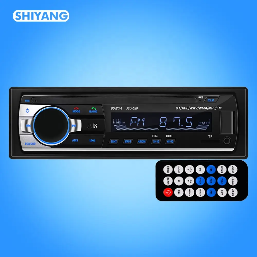 SHIYANG OEM/ODMカーMP3プレーヤーステレオオートラジオカーラジオBT12V/24V 1 Din FM Aux In Receiver TF USB MP3 MMC WMA JSD-520