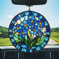Ornement mural suspendu pour fenêtre, attrape-soleil rond en acrylique 2D imprimé UV et gravé au laser, motif floral bleu, décoration intérieure
