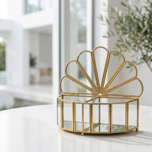 Wholesale Luxury Brass Framed Glass Jewelry Organizer Storage Box for Home Decoration - Product Image 1