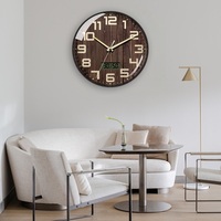 Horloge murale lumineuse imprimée en bois, décoration de la maison, salon, horloge simple silencieuse créative LCD affichage de la température et de l'humidité q unique