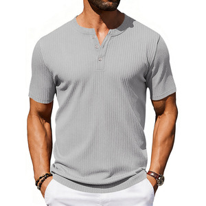 Camiseta Henley Acanalada de 180gsm a 250gsm para <span class=keywords><strong>Hombre</strong></span>, Elástica, Jacquard, Verano, Casual, <span class=keywords><strong>Ropa</strong></span> Superior - Product Image 3