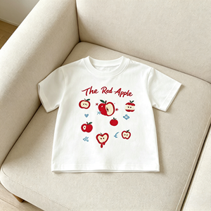 เสื้อยืดลายแอปเปิ้ลสีแดงสำหรับครอบครัว เสื้อยืดผ้าฝ้ายสำหรับพ่อ<span class=keywords><strong>แม่</strong></span>ลูก - Product Image 4