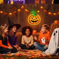 Lumière LED citrouille Halloween en néon, décoration murale en acrylique, orange, à intensité variable, pour chambre à coucher, bar, chambres d'enfants, fêtes d'Halloween