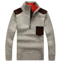 Pull tricoté chaud pour homme, col montant, fermeture éclair quart, grande taille, épais, décontracté, hiver, vente en gros