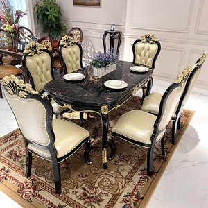 Mô Hình Pháp Thiết Kế Mới Nhất Của Gỗ Mun Đá Cẩm Thạch Màu Đen Bàn Ăn Cổ Bằng Gỗ Với 6 Ghế - Product Image 2