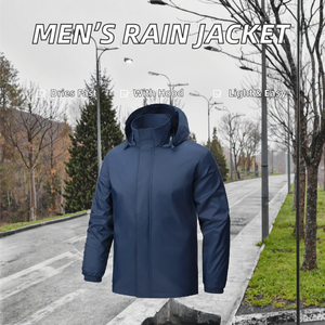 Servicio OEM, MOQ Bajo, Chaqueta de Lluvia Casual con Capucha para Hombre, Invierno, 100% Poliéster, Transpirable, Secado Rápido, Alta Calidad, Nueva Llegada - Product Image 2