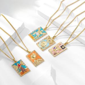 Zoryn Mayoreo Cadena de Eslabones de Moda de Aleación de Zinc con Colgante de Esmalte Dorado con Efecto de Goteo de Aceite, Collar de la Marca Tarot para Uso Diario - Product Image 2