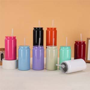 Elegant Shaped Drinking Plastic 16Oz Colored Plastic Solid Glossy Can With Pp Lids for UV DTF Transfer - Product Image 3