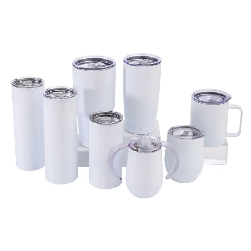Wholesale Sublimation Tumbler Cups Blank White Tumblers Free With Metal Straw Rubber Bottom Sublimation Shrink Wrap