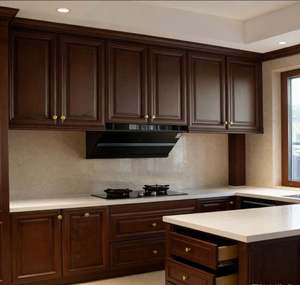 ชุดตู้ครัวแบบกำหนดเองพร้อมตู้บนบานกระจก ตู้ล่างไม้จริง และไฟในตัวสำหรับห้องครัวบ้านสมัยใหม่ - Product Image 5