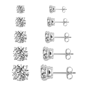Cute <b>Stud</b> Earrings 925 Sterling <b>Silver</b> Bezel Setting Black 7MM ZIRCON Engagement Party Wedding Costume Certified - Product Image 1