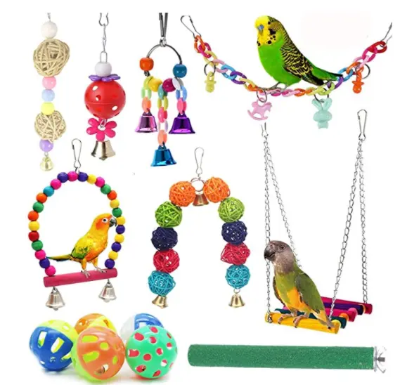 12 Packs Bird Toys Parrot Swing Toys - Chewing Hanging Bell Pet Birds Cage Toys Suitable for Small Parakeets Conures Love Bird