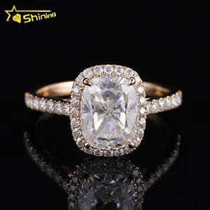 New Arrivals Halo Design Long Cushion Cut 3ct 14k Solid Gold Moissanite Engagement Ring for Women