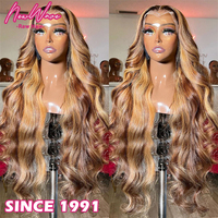 Wig Rambut Asli Brasil Transparan HD Lace Front Pre Plucked Warna Ginger Orange Tanpa Lem dengan Baby Hair Panjang