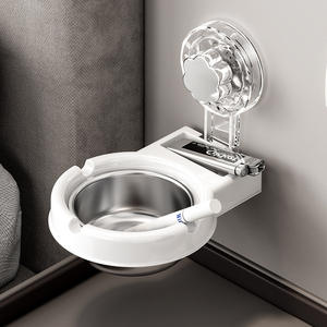 Cenicero de pared con ventosa, de acero inoxidable, redondo, clásico, blanco, para baño, aseo - Product Image 1