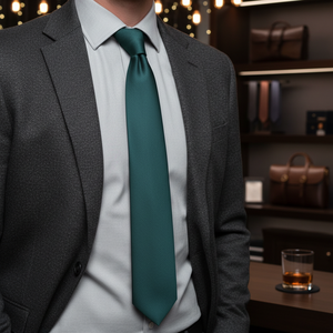 Corbata de moda delgada tejida de satén Dupon liso verde petróleo - Product Image 3