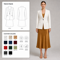 Ensemble deux pièces pour femme : Blazer blanc et robe mi-longue en satin camel à col en V, coupe sirène, pour le bureau et les occasions spéciales, vente en gros