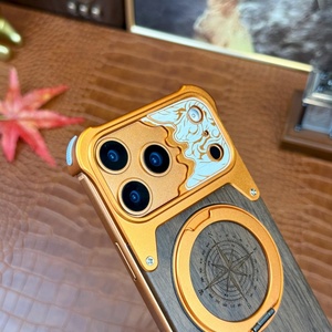 เคสแม่เหล็กแผ่นหลังไม้วอลนัทใหม่สำหรับ iPhone 17 13 14 15 16 Pro Max พร้อม 360 °   ขาตั้งโทรศัพท์แบบวงแหวน อลูมิเนียมอัลลอยด์ ฝาครอบไร้ขอบ - Product Image 4
