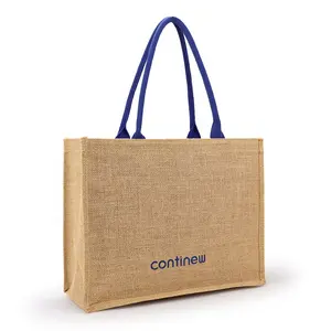 Wholesale Jute Shopping Bags Plain Market Burlap Beach Totes for Women Natural Jute Burlap Wine Gunny Bags With Cotton Handles