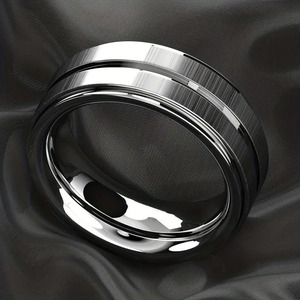 8mm Men's Stainless Steel <strong>Ring</strong> Comfortable Frosted Wire Slot Design, Anticorrosive <strong>Plus</strong> <strong>Size</strong> Casual Jewelry Birthday Gift N97271 - Product Image 2
