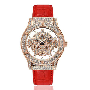 Reloj de cuarzo para mujer con diseño único, caja trasera transparente, correa de cuero genuino y esfera giratoria con diamantes. - Product Image 6