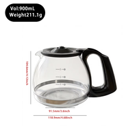 Carafe de rechange pour cafetière 900 ml en verre borosilicate avec graduations, compatible Oster 6 tasses, base 118,9 mm