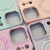 Venta al por mayor de fábrica: Funda de silicona con soporte giratorio 360 grados y marco metálico esmerilado para iPhone 17, 16, 15 Pro Max, Plus, Mini