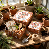 Boîte en fer blanc recyclable de haute qualité à motif de bonhomme en pain d'épices brun, lot de 2, boîte de rangement pour biscuits, cadeau de Noël