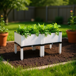 Jardinière rectangulaire blanche surélevée pour légumes et herbes, utilisation en jardin - Product Image 2