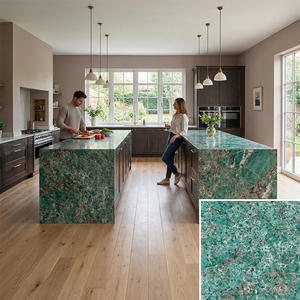Comptoir en pierre de quartz artificielle de couleur vert sarcelle à texture de jade exotique, provenant directement de l'usine, pour hôtel, bar, réception - Product Image 4