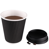 Gobelet en papier ondulé noir de 10 oz, à paroi ondulée, isolé, jetable, pour café ou thé, avec couvercle