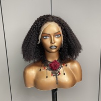 Perruques brésiliennes en cheveux humains de 10 à 20 pouces, 13x4, avec dentelle transparente, bouclées, noires naturelles, sans colle, effet mouillé, pour femmes, pré-plumées