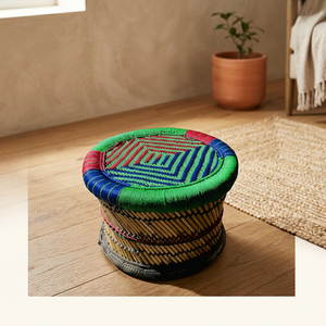 Bamboo Cane <b>Stool</b> for Apartment School Bedroom Use Japanese Style <b>Leather</b> Upholstery Modern Custom Living Room Furniture - Product Image 2
