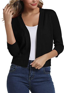 Cardigan Corto da Donna a Maniche 3/4, Monocolore, Aperto sul Davanti, in Maglia, Stile <span class=keywords><strong>Bolero</strong></span>, per Business Casual, <span class=keywords><strong>Nero</strong></span> - Product Image 5
