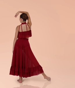 <span class=keywords><strong>Jupe</strong></span> de cercle complète à bande à col haut élégante et modeste avec deux volants froncés Compliment Costume de danse lyrique - Product Image 6