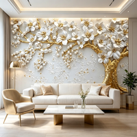 Papier peint autocollant texturé en PVC 3D, papier peint blanc floral de luxe en relief pour la décoration de la chambre