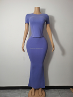 Ensemble Deux Pièces Bodycon de Haute Qualité Pour Grandes Tailles, en Coton, Élégant, Dernière Collection, Jupes Maxi Longueur Plancher Côtelées